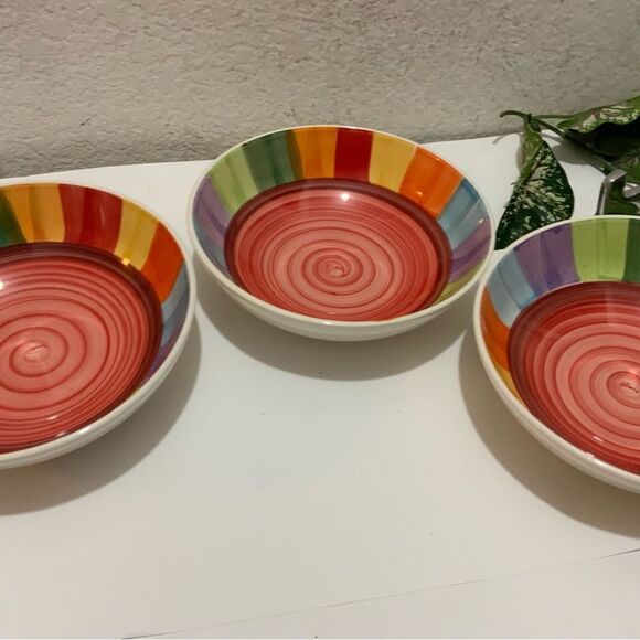 3 Beautiful Ceramic salad soup Bowl multicolor 7” geometrical G4 - Picture 4 of 8
